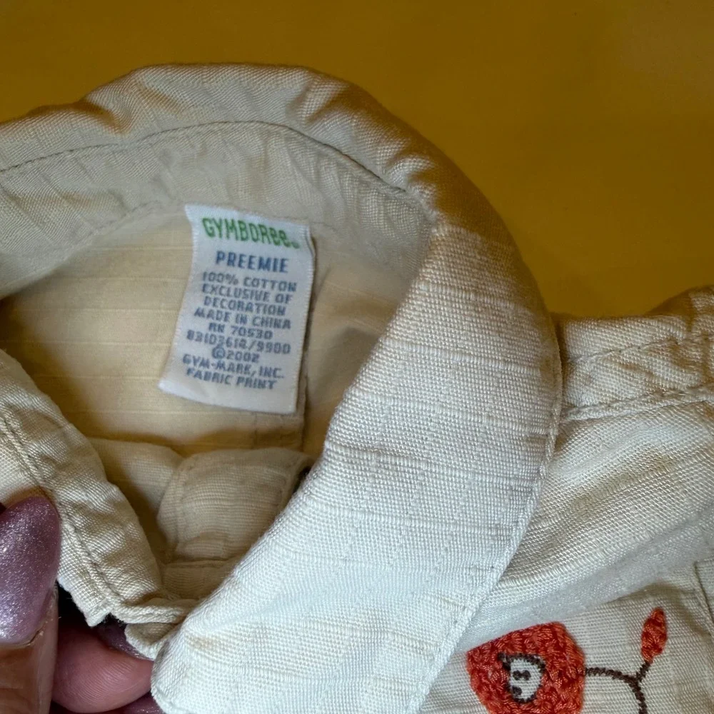 Gymboree Vintage 2002 Baby Boy Preemie Khaki Ripstop Lion Romper One-Piece Tan